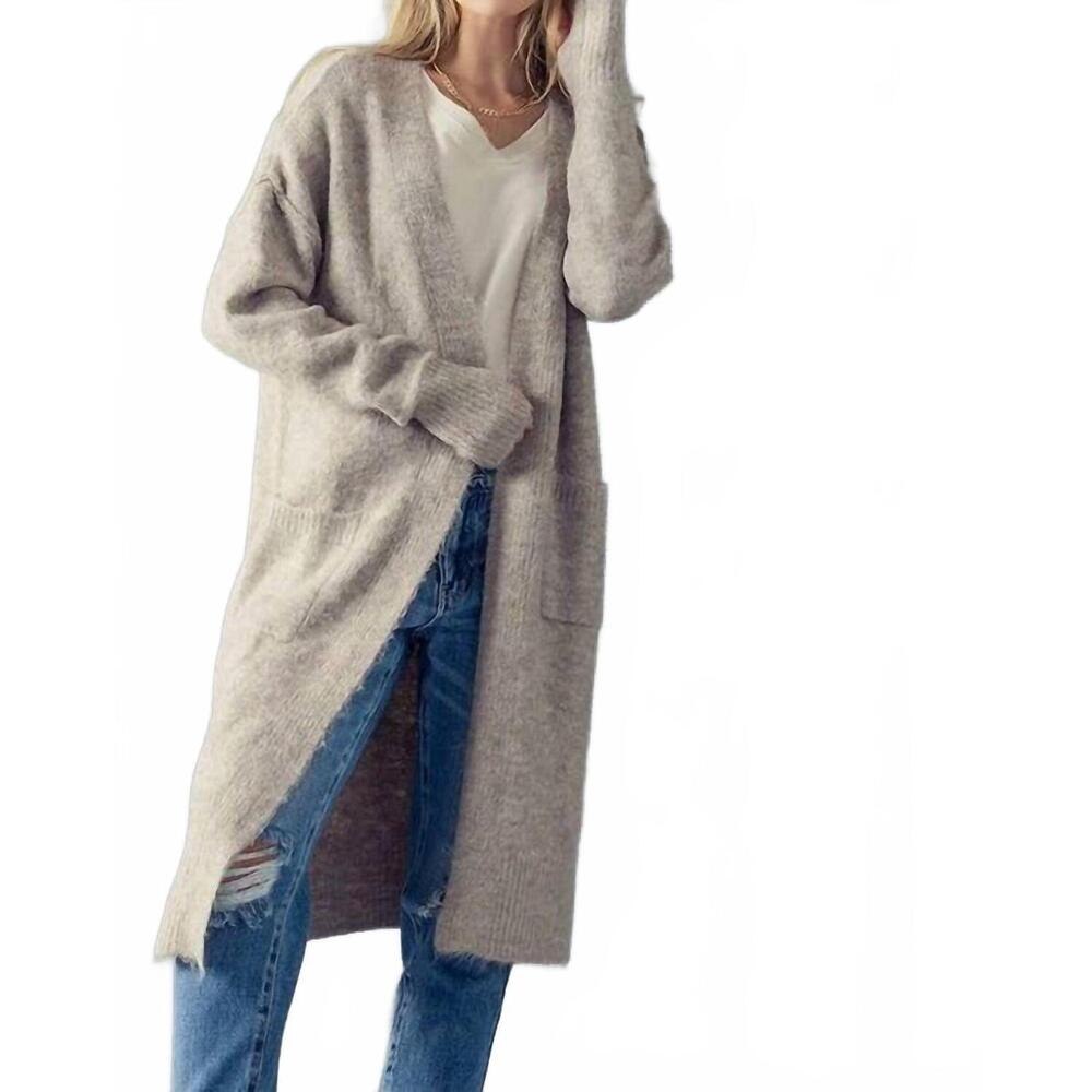 NEW HEYDAY soft cozy knit with thumbhole cuff long cardigan in taupe
